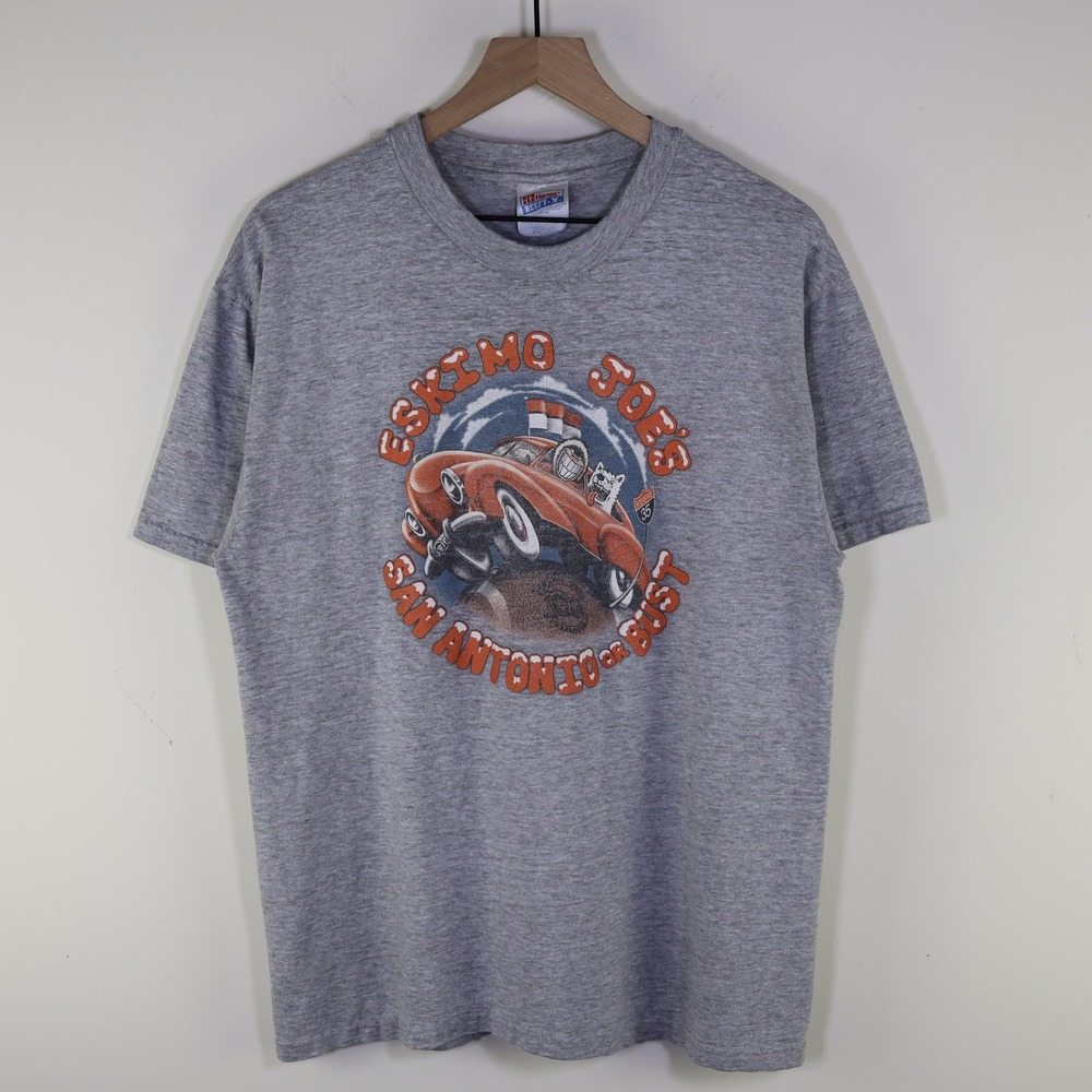 Vintage 1997 Eskimo Joes San Antonio or Bust T-Shirt Adult Large Gray Cotton‎